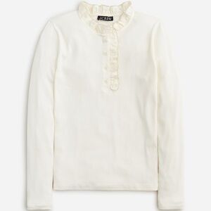 J Crew Vintage rib ruffle-collar henley T-shirt with jewel trim